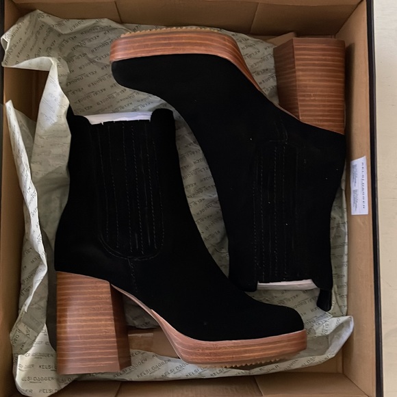 NIB Kelsi Dagger Brooklyn Racers black suede boots platform block heel size 6 - Picture 8 of 8